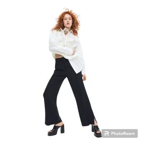 H&M Wide Leg Black Open Side Slit Flared Trousers Pants